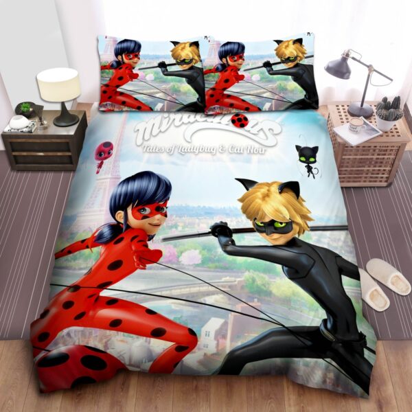 Miraculous Tales Of Ladybug Cat Noir Poster Bed Sheets Spread Duvet Cover Bedding Set