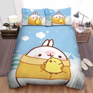 Molang Hugging Chip Bed Sheets Spread Duvet Cover Bedding Set