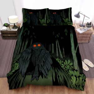 Mothman With Red Eyes In The Dark Woods Bed Sheets Spread Duvet Cover Bedding Set