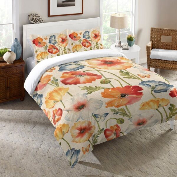 Multi Watercolor Poppies Bed Sheets Spread Duvet Cover Bedding Set Perfect Gifts For Poppy Flower Lover Gifts For Birthday Christmas Thanksgiving