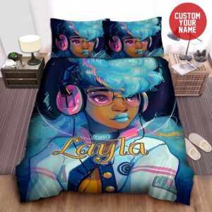 Music Black Girl Afican American Woman Custom Name Bed Sheets Duvet Cover Bedding Set