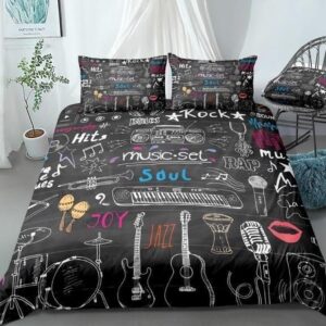 Music Guitar Headphone Drums Bed Sheets Spread Duvet Cover Bedding Set