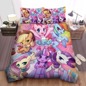 My Little Cute Ponies In Girly Clothes Bed Sheets Spread Duvet Cover Bedding Set