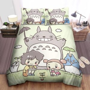 My Neighbor Totoro Characters In Adorable Chibi Drawing Bed Sheets Spread Duvet Cover Bedding Set