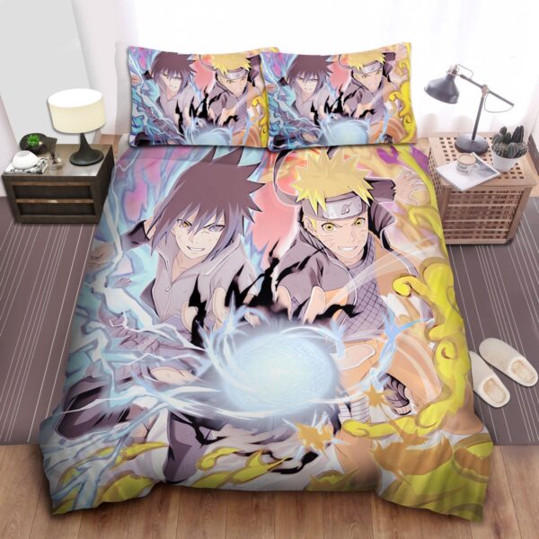 Naruto And Sasuke Combining Skills Artwork Bed Sheet Spread Duvet Cover Bedding Set