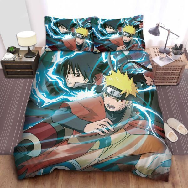 Naruto Sasuke Fighting Side By Side Bed Sheets Spread Duvet Cover Bedding Set