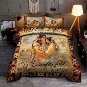 Native American Couple What A Wonderful World Bedding Set Bed Sheets Spread Comforter Duvet Cover Bedding Set