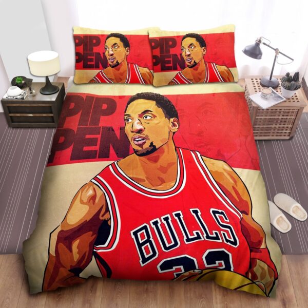 Nba Legend Scottie Pippen Digital Portrait Bed Sheet Spread Duvet Cover Bedding Set
