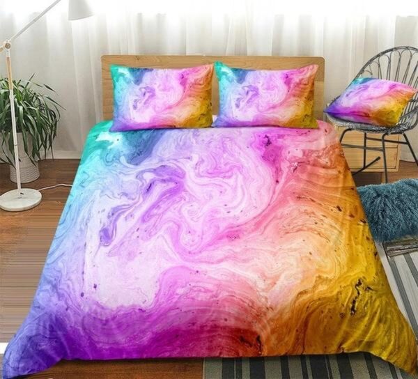 Pastel Colorful Marble Bed Sheets Spread Duvet Cover Bedding Set