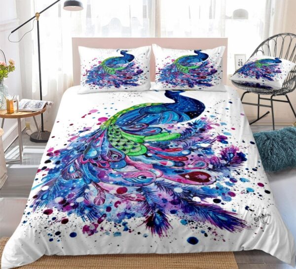 Peacock With Watercolor Bedding Set Bed Sheets Spread Duvet Cover Bedding Set
