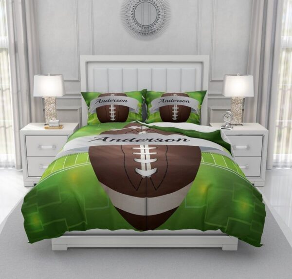 Personalized Football Custom Name Bed Sheets Spread Duvet Cover Bedding Set
