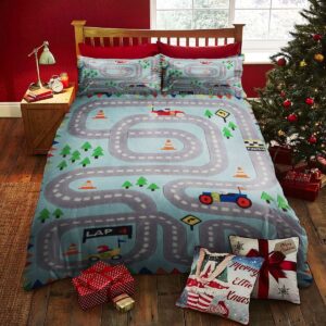 Race Track Play Cars In Streets Bed Sheets Spread Duvet Cover Bedding Set