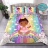Rainbow Black Baby With Unicorn African Personalized Custom Name Duvet Cover Bedding Set