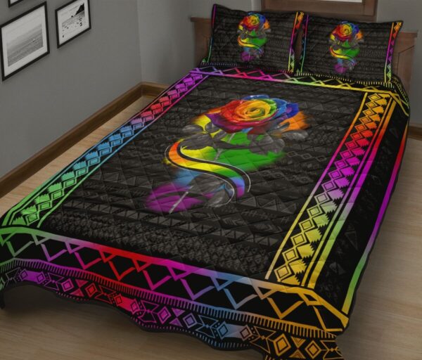 Rainbow Ombre Rose Quilt Bedding Set