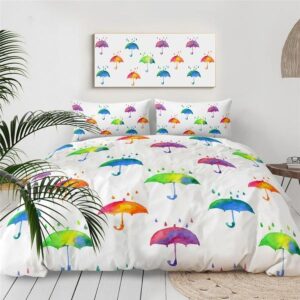 Rainbow Umbrella Bed Sheets Spread Duvet Cover Bedding Set