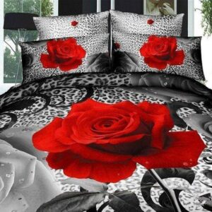Red Rose In Leopard Leather Duvet Cover Bedding Set