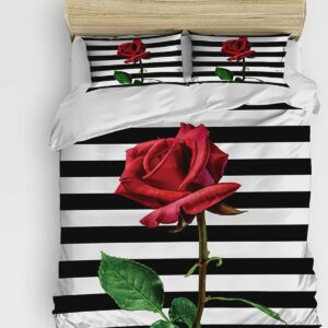 Red Roses Flowers Bed Sheets Spread Duvet Cover Bedding Set