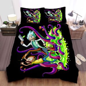 Rick And Morty Escaping Octopus Monster Bed Sheets Spread Duvet Cover Bedding Set