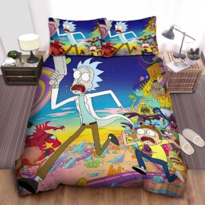 Rick And Morty Running Away From Monsters Bed Sheets Spread Duvet Cover Bedding Set