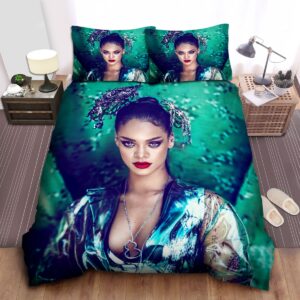 Rihanna In Flowery Dress Bed Sheets Spread Comforter Duvet Cover Bedding Set