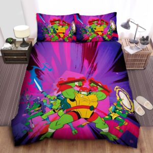 Rise Of The Teenage Mutant Ninja Turtles Squad Showing Powers Bed Sheets Spread Duvet Cover Bedding Set