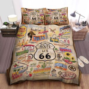 Road Map Route 66 Bed Sheets Spread Duvet Cover Bedding Set