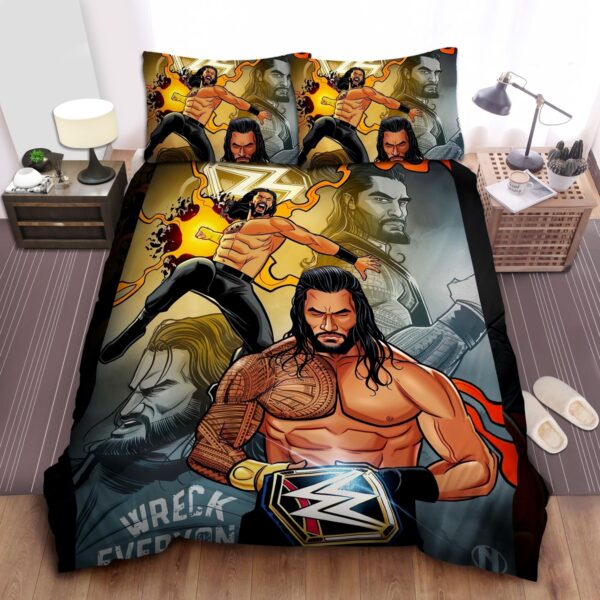 Roman Reigns In Comic Style Bed Sheet Spread Duvet Cover Bedding Set