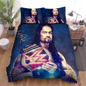 Roman Reigns With Wwe Champion Belt Photograph Bed Sheet Spread Duvet Cover Bedding Set