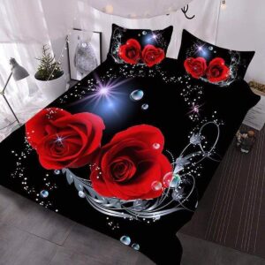 Romantic Red Rose In Black Background Duvet Cover Bedding Set