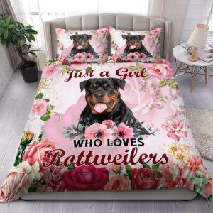 Rottweiler Just A Girl Who Loves Rottweiler Bedding Set Bed Sheets Spread Comforter Duvet Cover Bedding Set