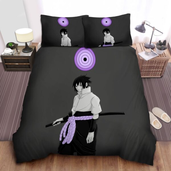 Sasuke Uchiha With Rinnegan In Black White Art Bed Sheets Spread Duvet Cover Bedding Set