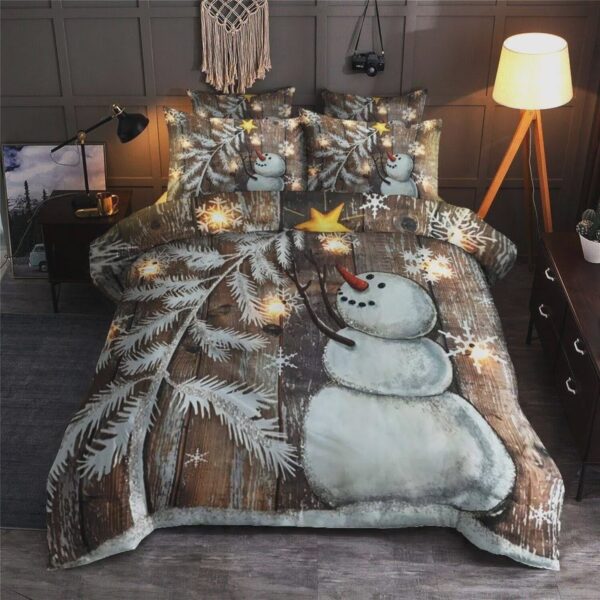 Snowman Christmas With Pine Tree Bed Sheets Spread Duvet Cover Bedding Set