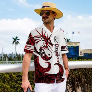 3D Dungeon Dragon Tattoo Hawaiian Shirt White And Red Chinese Dragon Shirt 3