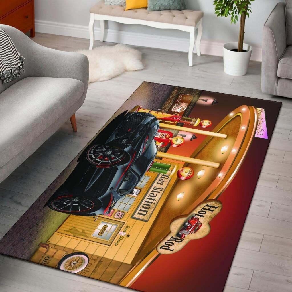 Camaro Ss Gas Station Area Rug - Unique Anime Apparel for Fans
