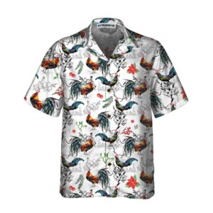 Christmas Chicken With Poinsettia Flower Hawaiian Shirt Tropical Christmas Shirt For Men 3
