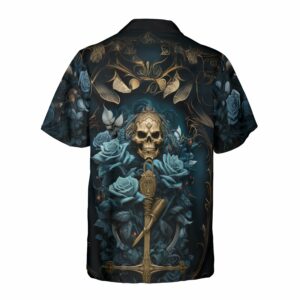 Dark Blue Gothic Dragon Skull Rose Hawaiian Shirt 3