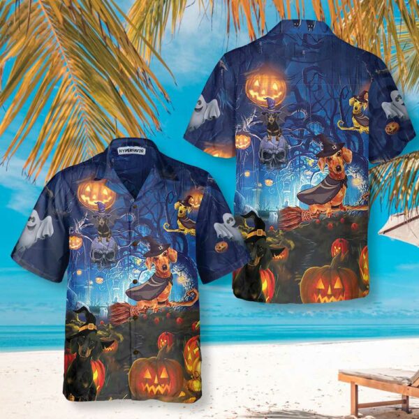 Dog The Witch For Halloween Hawaiian Shirt Funny Dachshund Wich Halloween Shirt For Men And Women 1