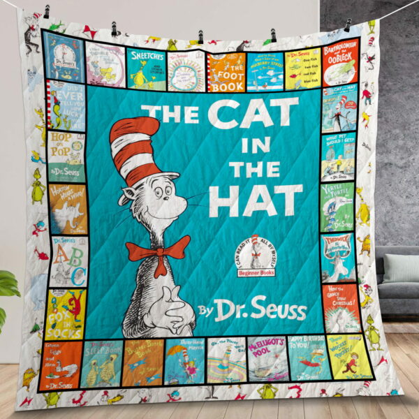 Dr Seuss Cartoon The Cat In The Hat Quilt Gift For Family On Christmas Black Friday