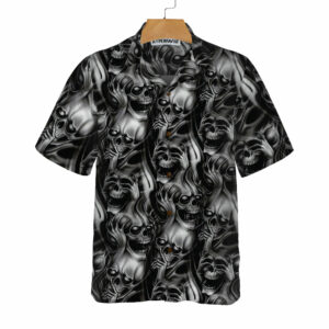 Evil Skull Tattoo Hawaiian Shirt Horror Skull Shirt Black For Men And Women 3
