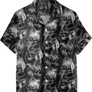 Evil Skull Tattoo Hawaiian Shirt Horror Skull Shirt Black For Men And Women 4