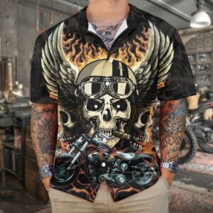 Fire Hell Rider Skull Biker Wings Motorcycle Hawaiian Shirt Best Gift For Biker 4