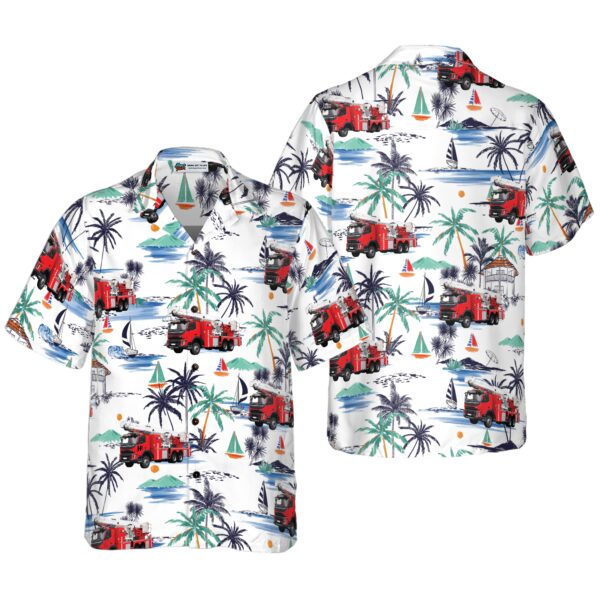 Fire Truck Friend Of Firefighter Hawaiian Shirt White Tropical Red Fire Truck Firefighter Shirt For Men 1