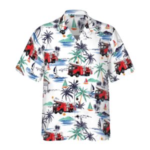 Fire Truck Friend Of Firefighter Hawaiian Shirt White Tropical Red Fire Truck Firefighter Shirt For Men 3