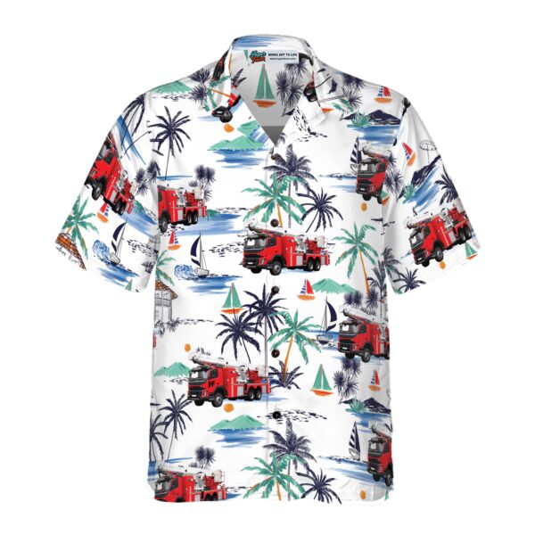 Fire Truck Friend Of Firefighter Hawaiian Shirt White Tropical Red Fire Truck Firefighter Shirt For Men 3