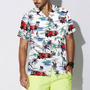 Fire Truck Friend Of Firefighter Hawaiian Shirt White Tropical Red Fire Truck Firefighter Shirt For Men 4