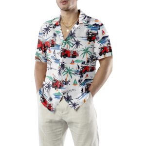 Fire Truck Friend Of Firefighter Hawaiian Shirt White Tropical Red Fire Truck Firefighter Shirt For Men 5