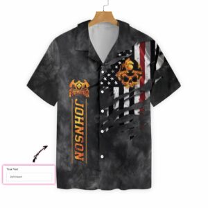 Firefighter Skull And Ripped American Flag Custom Hawaiian Shirt Personalized Black And Gold Firefighter Hawaiian Shirt 3