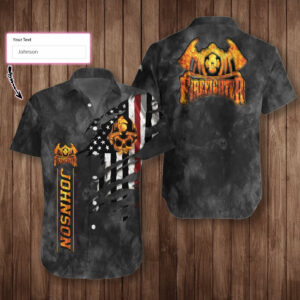 Firefighter Skull And Ripped American Flag Custom Hawaiian Shirt Personalized Black And Gold Firefighter Hawaiian Shirt 4