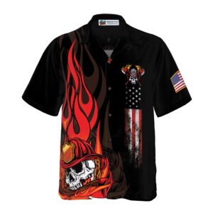 Firefighter Skull Flame Black American Flag Hawaiian Shirt Fire Dept Logo Firefighter Hawaiian Shirt For Men 3