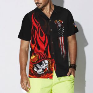 Firefighter Skull Flame Black American Flag Hawaiian Shirt Fire Dept Logo Firefighter Hawaiian Shirt For Men 4